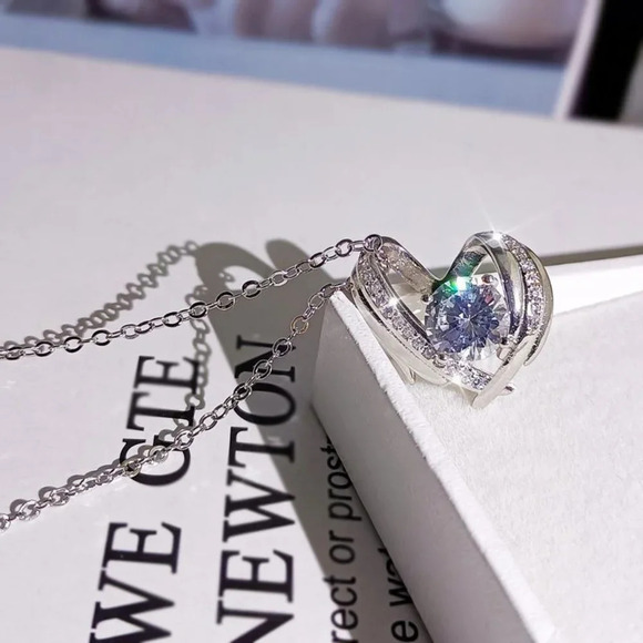 💎Hollow 925 Sterling Silver Plated CZ Heart Necklace for Women, MARR9004 - Picture 5 of 8